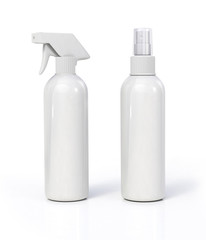 White plastic cleaning spray bottle isolated on white background