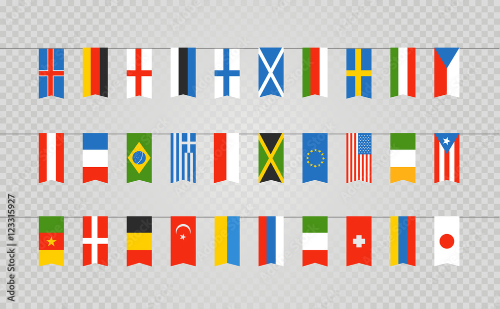 Aufkleber color flags of differemt countries on transparent background. ve