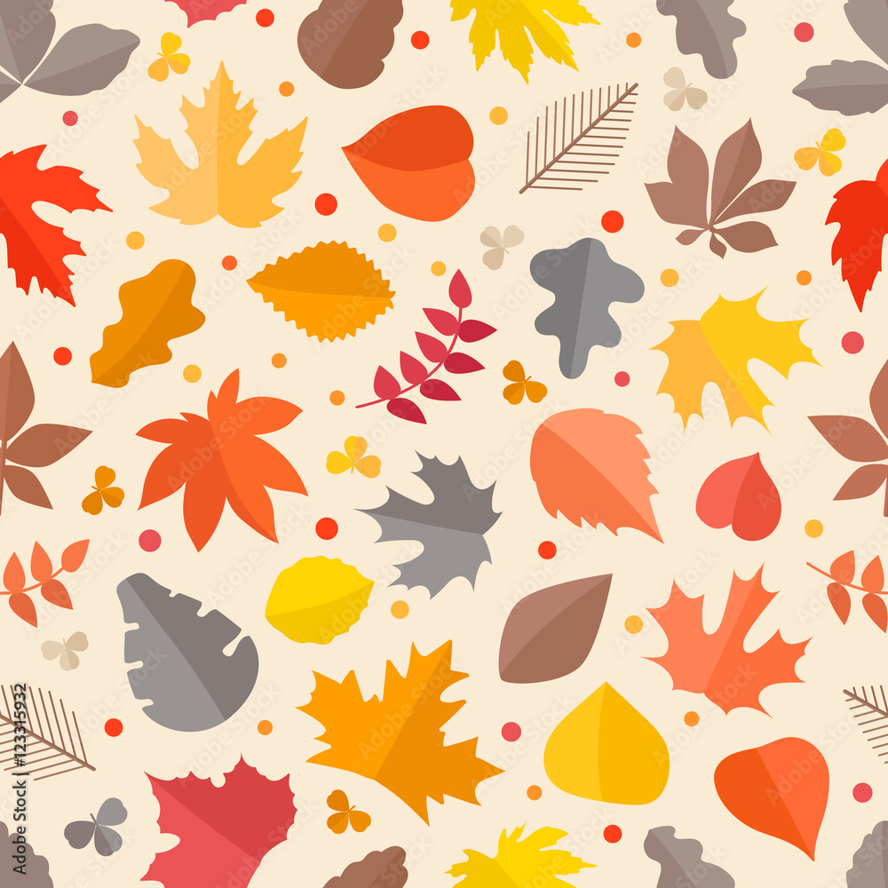 Poster autumn seamless vector pattern. fall leaves collection