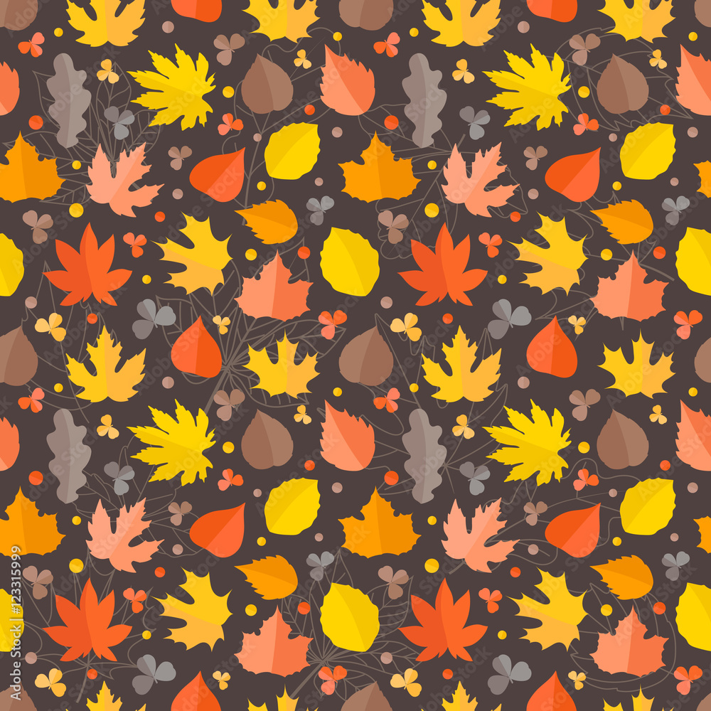 Poster autumn seamless vector pattern. fall leaves collection