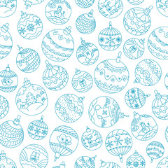 Christmas season vector seamless pattern. Xmas doodle baubles ba
