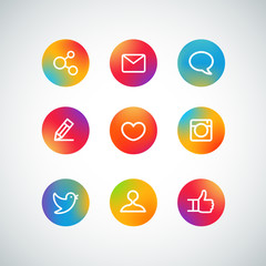 Different web color icons set. Social media pictograms