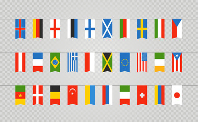 Obraz premium Color flags of differemt countries on transparent background. Ve