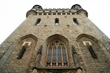 Fototapeta na wymiar Bottom view of the tower in the castle Marienburg (Lower Saxony, Germany)