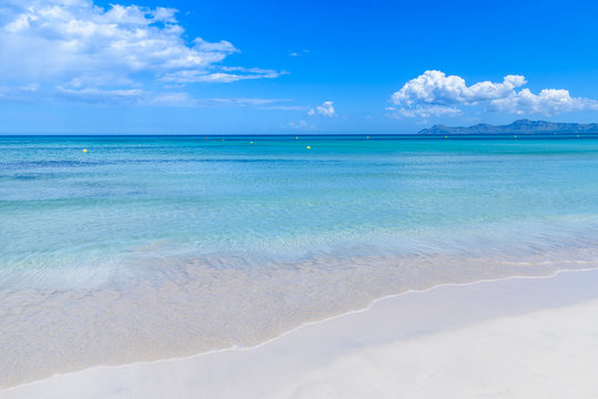 Pier at Playa Muro - beautiful beach on Mallorca, balearic island of spain