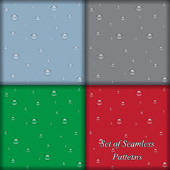 Vector set of transparent drops on different seamless backgrounds.