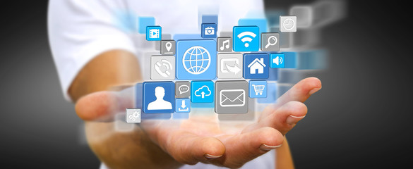 Businessman using modern digital icon application