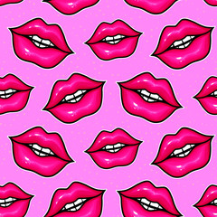 Fototapeta premium Pink lips seamless pattern