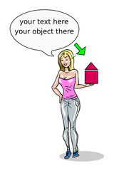 Meisje presenteert een product