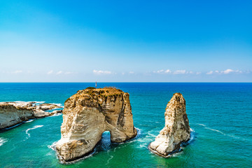 Pigeon Rocks in Raouche, Beirut, Lebanon. - obrazy, fototapety, plakaty