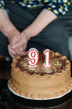 91th years old candles and cake in birthday party for the grandma
