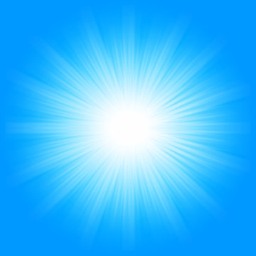 Bright sunbeams, shiny summer background with vibrant blue color tones.
