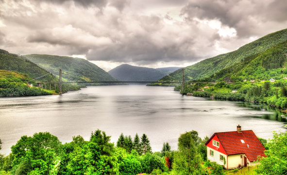 View of Osteroy Bridge in Norway