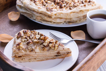 Napoleon cake and coffee for breakfast