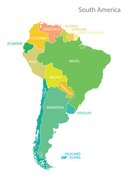South america map with names