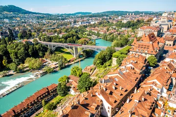 Foto op Canvas Beautiful aerial view on the old town with historical buildings in Bern city in Switzerland © rh2010