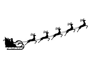Santa Claus rides in a sleigh in harness
