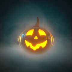 Leuchtender Halloween-Kürbis mit Nebelschwaden