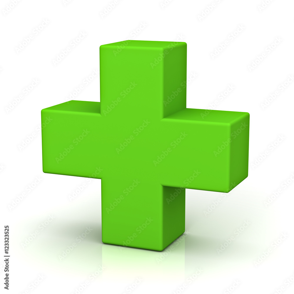 Aufkleber green plus sign isolated on white background with reflection 3d rendering