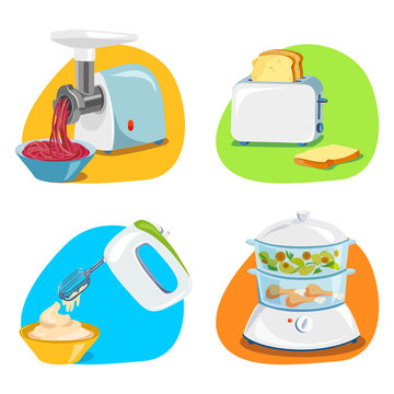 icons with kitchen appliances, cooking