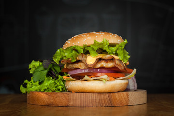 A delicious burger with bacon