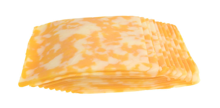 Slices Of Colby-Jack Cheese On A White Background