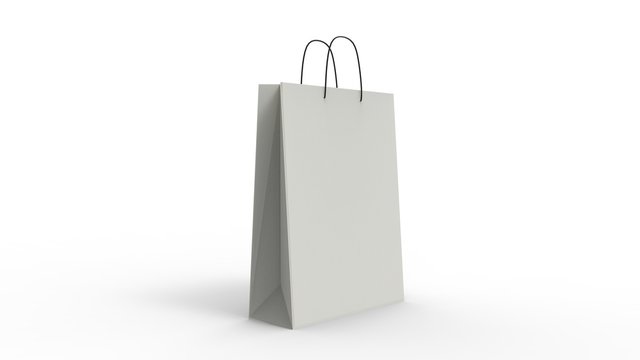 White shopping bag on white. 3d illustration