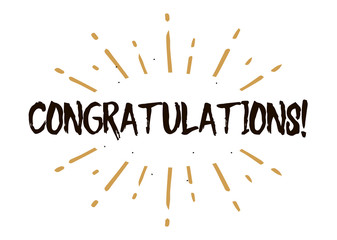 Congratulations. Beautiful greeting card poster calligraphy black text Word gold fireworks. Hand drawn design elements, handwritten modern brush lettering white background isolated vector