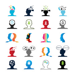 Mind Icons Set - Isolated On White Background - Vector Illustration, Graphic Design. For Web, Websites, Print, Presentation Templates, Mobile Applications And Promotional Materials