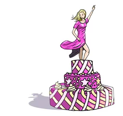Foto op Plexiglas Vrouw komt uit een taart © emieldelange
