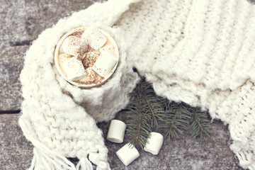 A cup of warm cocoa with marshmallows