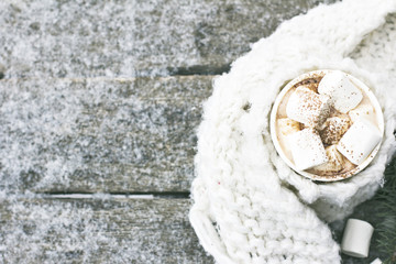 A cup of warm cocoa with marshmallows