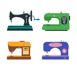 Color Sewing Machine Set. Retro and Modern. Vector