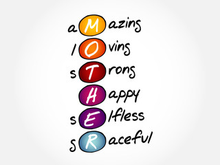 MOTHER - Amazing Loving Strong Happy Selfless Graceful, acronym concept