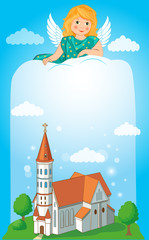 Christian Church With Cross. Vector Illustration. Christian Church Art. Church Architecture. Church And Baptism. Church Banners. Christian Discipline. Cross In The Sky. Church. Religion. Easter Card.