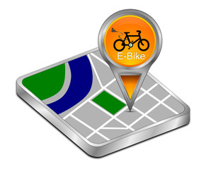 Map pointer with E-Bike - 3D illustration