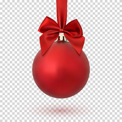 Red Christmas ball on transparent background.