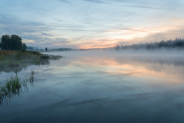 Fototapeta premium lake sunrise fog reflection