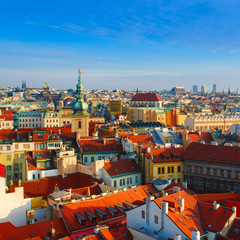 Red Prague roofs - view from the City Hall, travel european background