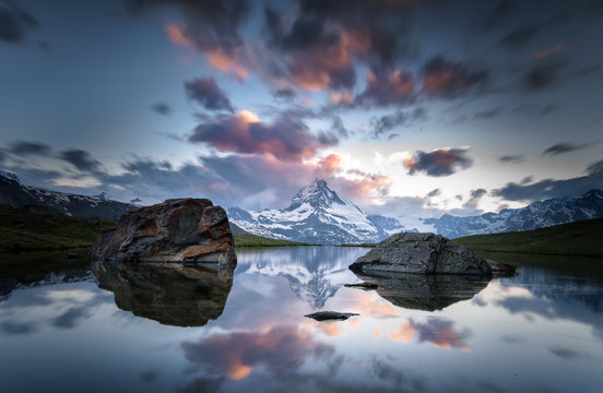 Sunset over matterhorn mountain, Zermatt, Switzerland