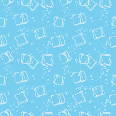 Ice cube babbles and water blue textile print seamless pattern.