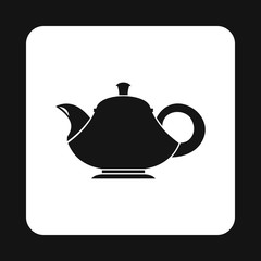 Black teapot icon in simple style on a white background