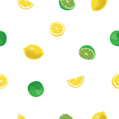 Lemon and lime lemonade white seamless vector pattern.