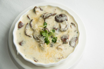 bake with cheese and cream sauce with mushroom
