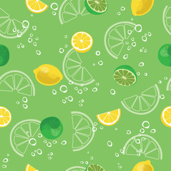 Lemon and lime lemonade green seamless vector pattern.