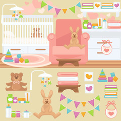 Nursery and baby room interior.