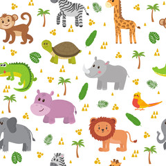 Obraz premium African animals seamless pattern. Cute cartoon childish animals