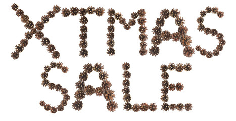 Xmas sale phrase made of pine cone