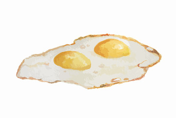 Isolated watercolor fried eggs on white background. Healthy and tasty food for breakfast.