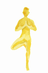 Watercolor yoga tree pose on white background. Asana. Healthy lifestyle and relaxation.